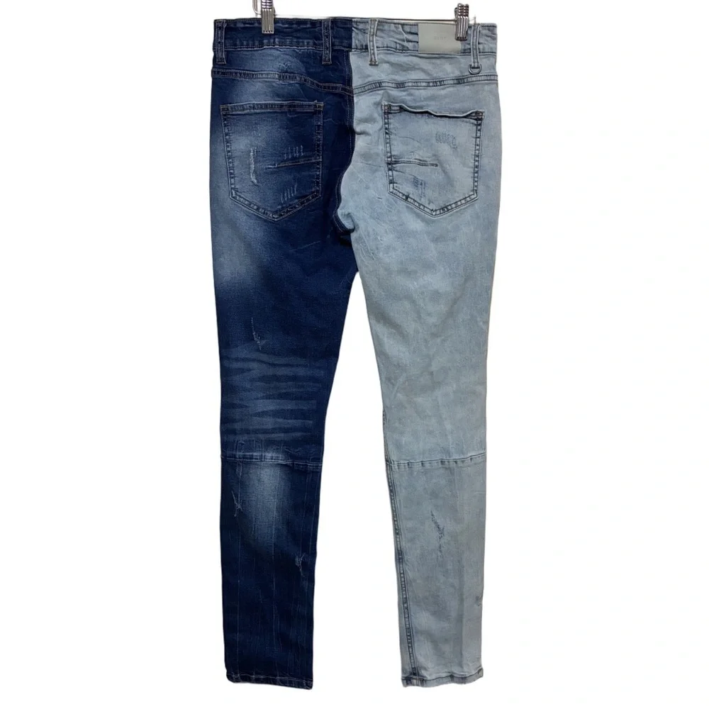 KDNK Contrast Jeans Men’s 32 Colorblock Denim Skinny 5-Pocket Distressed